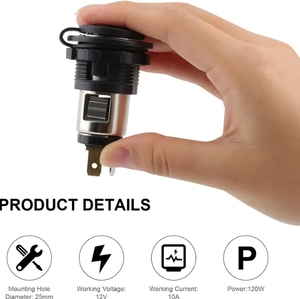 12V/24V Thuốc lá nhẹ hơn ổ cắm xe Ổ cắm điện không thấm nước xe máy Ổ cắm điện với 10A Đánh giá hiện tại - Product Image 2