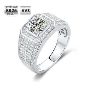 925 스털링 실버 사용자 정의 보석 Moissanite 반지 VVS 랩 다이아몬드 힙합 럭셔리 큰 반지 개인 결혼 반지 - Product Image 1