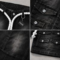 TaiDe Short-jupe cargo en denim noir délavé personnalisé, conforme CPSIA, multi-poches, avec ceinture à cordon, Fournisseur et Fabricant OEM ODM en gros