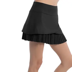 Double 2 Layered Women Pleated Tennis Skirt With Pockets Workout Golf Tennis Pickleball Wear High Waist Tennis Skort For Ladies