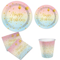 Assiette à dîner pour fête d'anniversaire Fournitures de pique-nique pour fête d'anniversaire Assiettes à ballons arc-en-ciel en feuille d'or