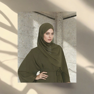 Ensemble Abaya Hijab pour femmes, robe modeste de couleur unie, manches longues, vêtements en jersey maxi pour la prière quotidienne - Product Image 3