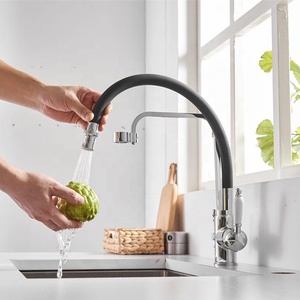 Brass Silicone Flexible Single Hole Pull Out Filter Hot and Cold Mixer Taps 2 Handles Kitchen AT7218 Kitchen - Product Image 4