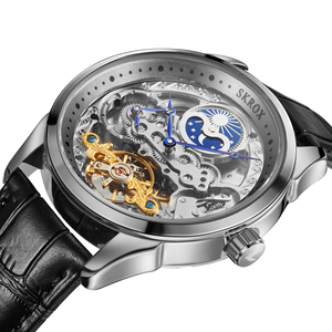 Forsining fábrica SKROX Reloj Mens Fase lunar Relojes mecánicos automáticos Reloj de pulsera esqueleto - Product Image 3