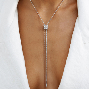 Collana Lunga Regolabile J&<span class=keywords><strong>D</strong></span> Jewelry 80CM in Acciaio Inossidabile con Chiusura Scorrevole con Strass, <span class=keywords><strong>Gioielli</strong></span> Anti-Appannamento per Donne - Product Image 2