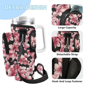 กระเป๋าใส่แก้วน้ำแบบพกพา Aloha Collection Beach Cup Tumbler Cup Holder ลายดอกไม้ Hau ดีไซน์พิเศษ ขนาด 40 ออนซ์ พร้อมสายสะพายไหล่ - Product Image 3