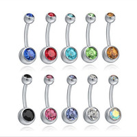 Bijoux de piercing Shaungshuo, anneaux de nombril en acier inoxydable avec deux pierres rondes, piercings de nombril pour femmes