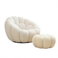 Fauteuil d'appoint convertible rond capitonné en tissu, rembourré en éponge, style canapé bulle pour salon et chambre