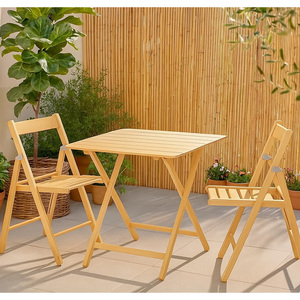 <b>Folding</b> Wooden <b>Dining</b> Set With Rectangular <b>Table</b> And 2 Chairs Natural Color 80x60x72 Cm Outdoor Patio Furniture - Product Image 6