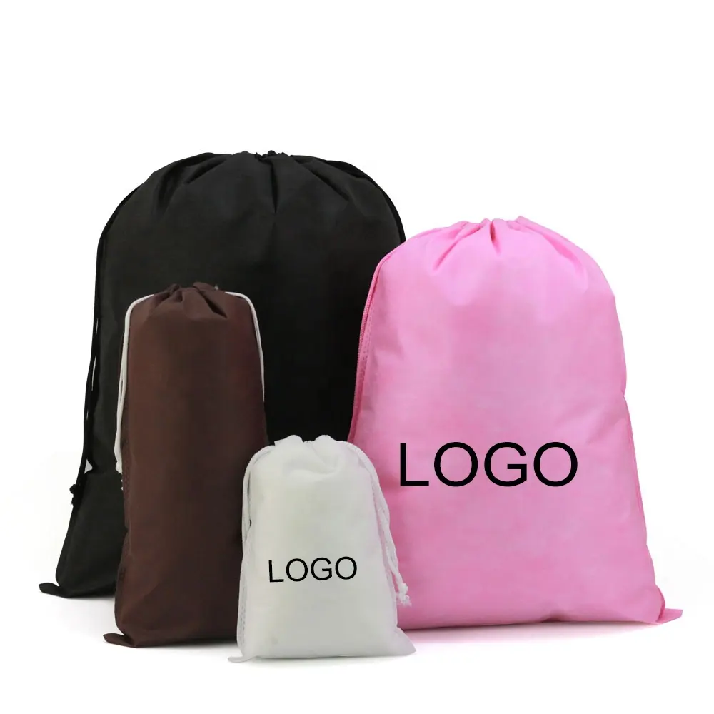 Оптовая продажа, нетканый тканевый мешок на шнурке с напечатанным логотипом на заказ, большие упаковочные сумки на шнурке
