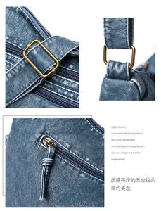2025 Trendy Women's Single Shoulder Bag Water <b>Washed</b> Soft Leather Zipper Closure Polyester Lining for Fashionable Retro Style - Product Image 4