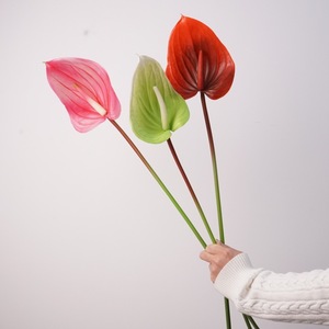 <span class=keywords><strong>Flores</strong></span> <span class=keywords><strong>Artificiales</strong></span> al por Mayor, Tacto Real, Color Morado Rojizo, Anturio de Goma Suave, Arreglos Florales para Boda, Decoración - Product Image 5