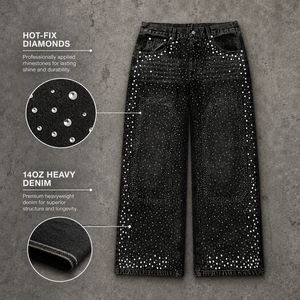 กางเกงยีนส์เดนิมผู้ชายสไตล์วินเทจประดับเพชร |   กางเกงสตรีทแวร์ Y2K Heavyweight Diamonds Pearl |   กางเกงฮิปฮอปทรงหลวมแบบแบ็กกี้ - Product Image 5