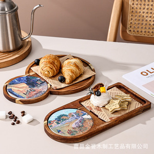 Japanese Style Wooden <b>Tray</b> Acacia Wood Heat Resistant Serving <b>Tray</b> For Coffee <b>Tea</b> Snacks Bread Hotel Use - Product Image 5