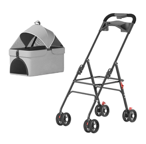 Poussette pliable robuste et réglable pour chiens et chats, design spacieux pour les promenades en centre commercial, chariot professionnel pour animaux de compagnie - Product Image 3
