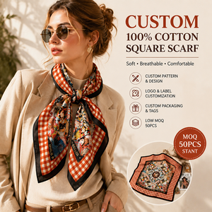Custom Printed Cotton <b>Square</b> <b>Scarf</b> OEM ODM Private Label Fashion Bandana Logo Design Head Neck Hair <b>Scarf</b> - Product Image 1
