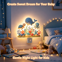 Lampe de nuit LED en acrylique OEM d'usine, animaux marins, à brancher, contrôle tactile, lumière douce et chaude, lampe murale décorative pour chambre d'enfant, dessin animé