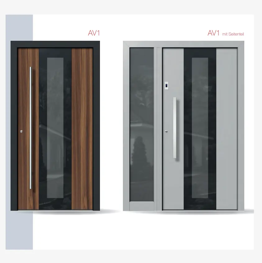 Porte d'entrée en aluminium et bois plaqué, Design moderne, 1 pièce, intérieur de maison