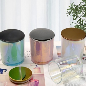 Luxury Iridescent Candle Jar With <b>Lids</b> Customized Crystal Glass Candle Vessel <b>Decor</b> Aura Electroplated Empty Candle Container - Product Image 2