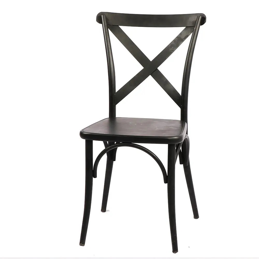 Wedding Steel Frame Stackable Cross High Back Chairs Dining Chair Black Square Back Dining Chair