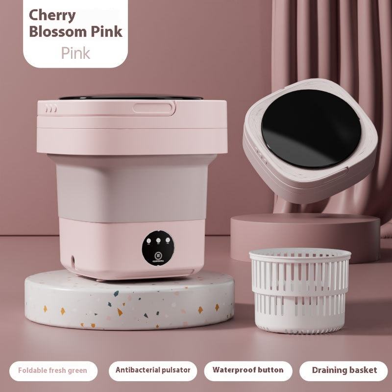 ตะกร้าระบายน้ำด้วยมือสีชมพูซากุระ6.5L + ท่อระบายน้ำ