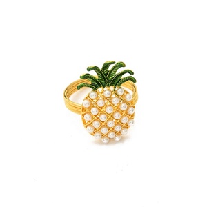 IN MAGAZZINO Ananas con Perla Verde Foglia di Metallo Fatti A Mano IN Ottone Carino Stagione Calda Anello di Tovagliolo Per La Primavera Estate Stagione - Product Image 3