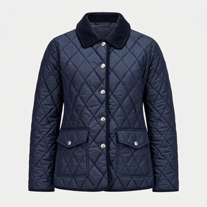 Chaqueta Acolchada de Satén para Mujer, Azul Marino, con Capucha, Manga Larga, Relleno de Poliéster, Cierre de Cremallera, Largo Regular, para Invierno - Product Image 1