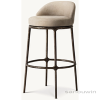 Chaise de bar pivotante ronde en bronze forgé moderne, confortable, avec revêtement en tissu et construction robuste, élégante