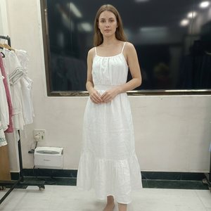 <b>White</b> Asymmetrical Spaghetti Strap <b>Maxi</b> Dress High Waist Flared Hem Tailored Fit Vintage Outdoor Daily 100% Cotton Woven Dress - Product Image 1