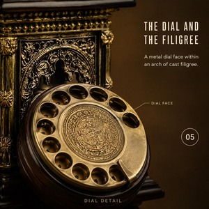 Vintage <b>Antique</b> Rotary Corded Telephone Brass Bronze Wood <b>Desktop</b> Phone with Brown Cord - Product Image 4