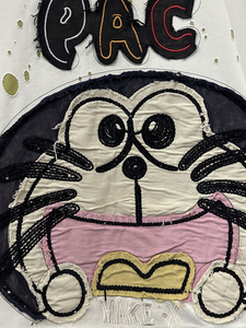 Camiseta de gato <span class=keywords><strong>robot</strong></span> de dibujos animados para mujer, diseño rasgado, manga corta, camiseta versátil informal holgada a la moda - Product Image 6