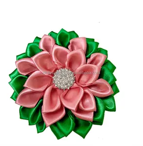 OKAY Customized Handmade Double Layers Pink Green Flower Corsage Ribbon With Pin
