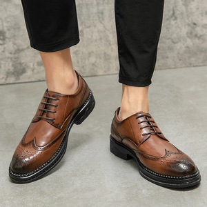 Chaussures Oxford Brogues carrées en cuir véritable sur mesure pour hommes, haut de gamme, pleine fleur, décontractées, respirantes, antidérapantes, massantes - Product Image 4