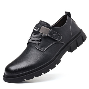 Zapatos casuales de cuero para hombre con punta redonda, cordones, suela de goma, para todas las estaciones, estilo para caminar. - Product Image 5