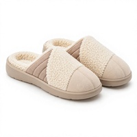 Pantoufles d'intérieur à bout fermé en sherpa crème, doublées en peluche, type mule, semelle EVA