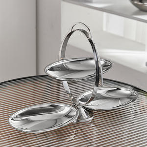 Plateau à collations à 3 niveaux en acier inoxydable avec poignée - Plateau de service argenté poli pour noix, apéritifs et présentation sur <span class=keywords><strong>table</strong></span> de fête - Product Image 2