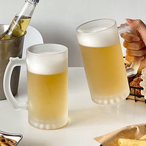 كوب بيرة زجاجي مطفي للطباعة بالتسامي سعة 16 أونصة، كوب إبداعي بمقبض على شكل تنين، جدار سميك، أكواب شفافة للبيرة والنبيذ والويسكي مع مقبض - Product Image 4
