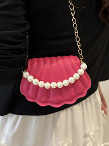 Nouveau sac à main en cuir PU tendance pour femme, forme de coquille, sac à bandoulière, sac à main mignon avec chaîne de perles - Product Image 6