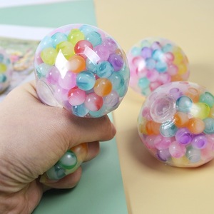 Stress Relief Squishy Grape Ball Toy with Rainbow-colored <b>Beads</b>, Soft <b>Silicone</b> Squeeze Toy. - Product Image 2