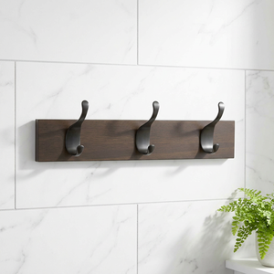 Ak Brass Wood and three Steel <b>Hooks</b> <b>Black</b> Powder Coated Finished Wall <b>Hooks</b> Coat <b>Hooks</b> - Product Image 2