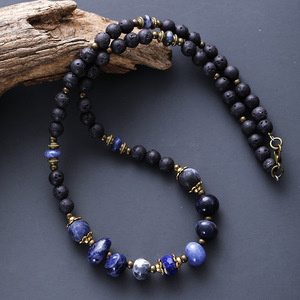 Collar de cuentas de ojo de tigre natural con roca volcánica para hombre, joyería vintage para parejas, regalo, origen Jinhua, forma redonda - Product Image 3