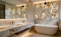 Luxuriöse Moderne Natürliche Alpinus Transluzente Granit-Design Polierte Großformatige Platte Feder-Kristallstein mit Design Küchenarbeitsplatte