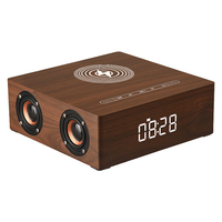 Moderner Holz-Bluetooth-Lautsprecher LED Digitaler Wecker Kabelloses Laden Nachtlicht High-Fidelity Stereo-Sound Tragbar