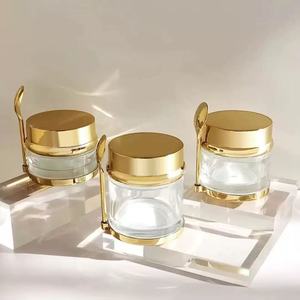 Envase Cosmético de Vidrio Transparente Plano de 50 ml, Ecológico y de Lujo, Personalizable, 30g 50g 80g, Dorado y Plateado, para Cuidado de la Piel, Mascarilla para Ojos, <span class=keywords><strong>Crema</strong></span>, con Cuchara - Product Image 1