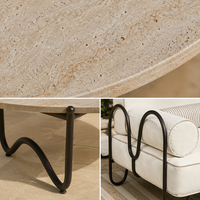 Table d'extérieur en acier inoxydable 304 avec plateau en marbre travertin naturel pour patio, jardin, hôtel, cour de campagne