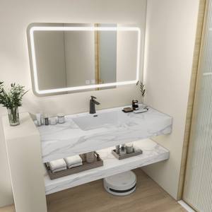 Hogar de lujo moderno para tocador de baño Lavabo de losa de <span class=keywords><strong>roca</strong></span> de doble capa <span class=keywords><strong>Espejo</strong></span> inteligente <span class=keywords><strong>antivaho</strong></span> Gabinete de madera maciza - Product Image 5