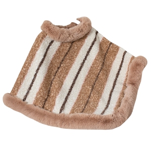 Women Casual Stripe Faux Fur Trim Cloak Winter Warm Pull Over Shawl for Daily Life Cold Weather Ice Activities - Product Image 2