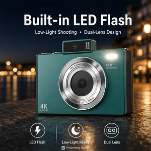 กล้องถ่ายรูปวินเทจ CCD 4K ออโต้โฟกัส 48MP เลนส์คู่ หน้าจอ IPS 2.8 นิ้ว รองรับ MP3 พอร์ต Type C สำหรับนักเรียนและผู้สร้างเนื้อหา - Product Image 2