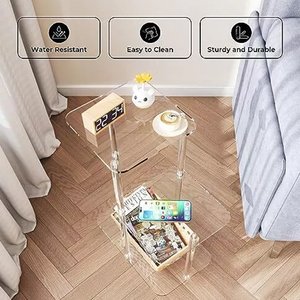 Table de chevet carrée à 3 niveaux en acrylique transparent au design moderne personnalisée en usine, petite table de chevet pour la chambre ou le salon - Product Image 4