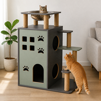 Arbre à chat Château avec 8 poteaux en sisal, armoire litière 2-en-1 et niche de couchage, plateforme de saut à 3 niveaux pour 2-3 chats